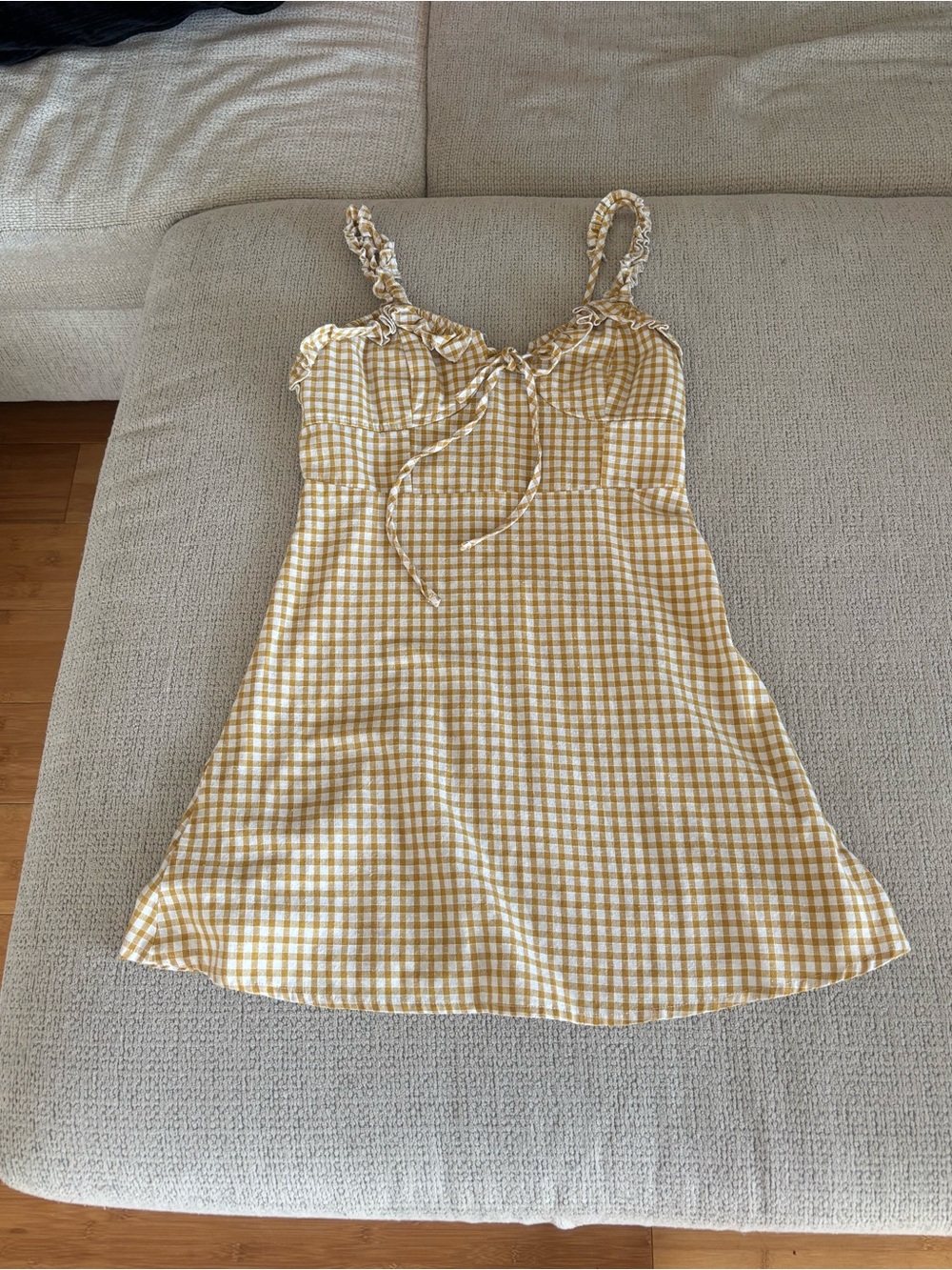 Boohoo yellow and white gingham mini dress